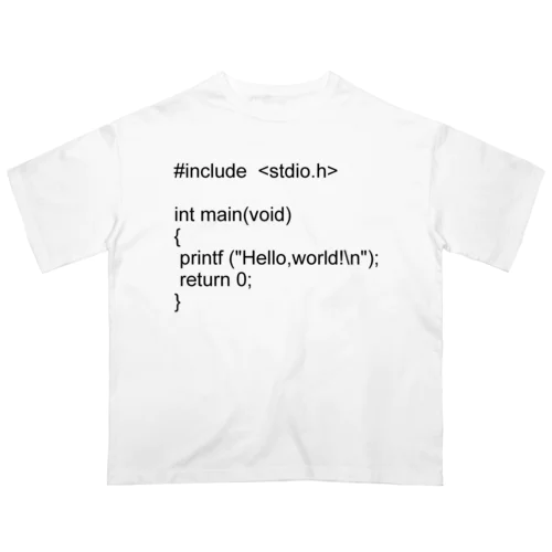 C言語 HelloWorld 黒一色 オーバーサイズTシャツ