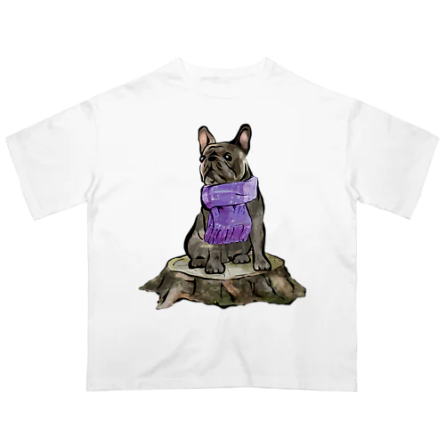マフラー犬　フレンチブルドッグ　ブリンドル Oversized T-Shirt