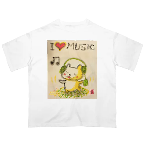 音楽好きねこちゃん Music Kitty オーバーサイズTシャツ