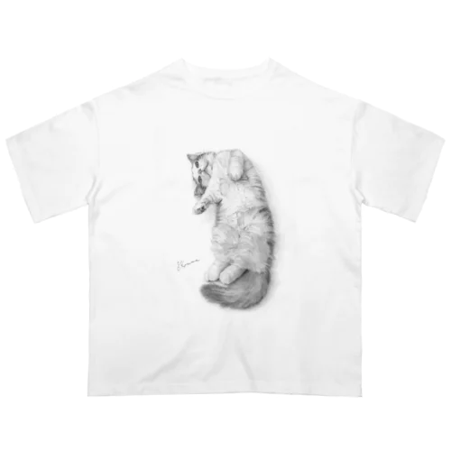 ミルクちゃん　ミヌエットの女のコ　猫　ヘソ天 オーバーサイズTシャツ