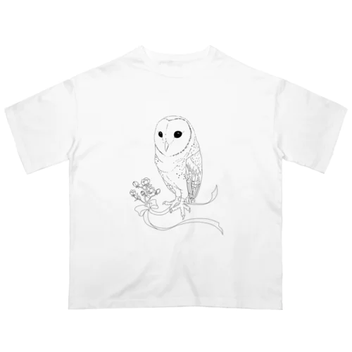 メンフクロウと花 オーバーサイズTシャツ