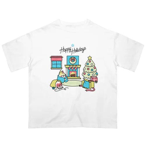 Happy Holidays コザクラインコ　オカメインコ Chubby Bird オーバーサイズTシャツ
