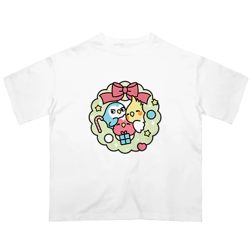 クリスマスリース コザクラインコ、オカメインコ Chubby Bird Oversized T-Shirt