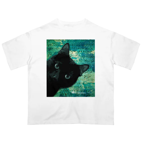 黒猫デュー　アップ オーバーサイズTシャツ