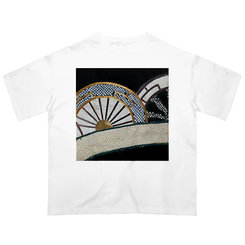 和風柄　□着物　車輪柄 オーバーサイズTシャツ