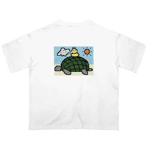 亀に乗る鳥 Oversized T-Shirt