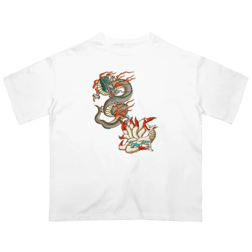 九尾の狐と白龍 オーバーサイズTシャツ