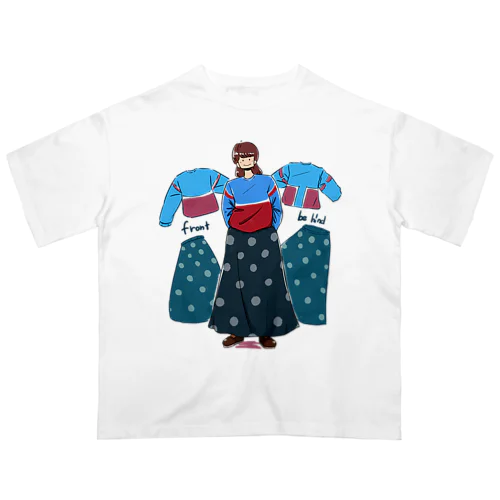 赤青コーデ水玉子 オーバーサイズTシャツ