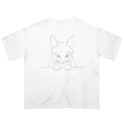 ひょっこり顔出し猫　シロ オーバーサイズTシャツ