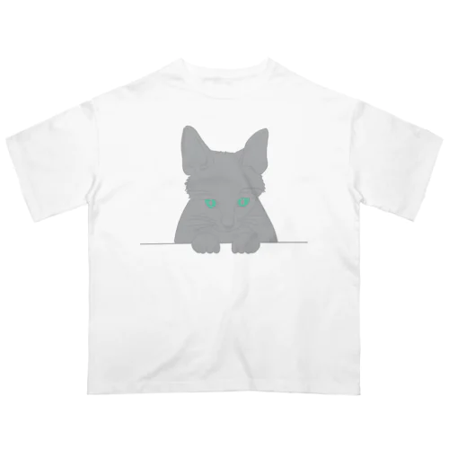 ひょっこり顔出し猫　グレー オーバーサイズTシャツ