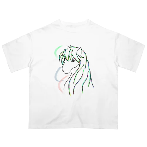 馬　カラフルラインアート　 オーバーサイズTシャツ