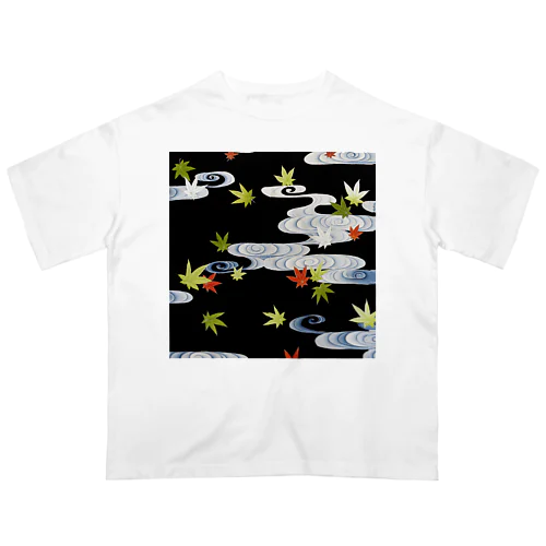 和風　着物柄　「水面のもみじ」□ Oversized T-Shirt