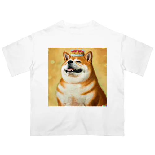 王冠をかぶった太った柴犬 オーバーサイズTシャツ