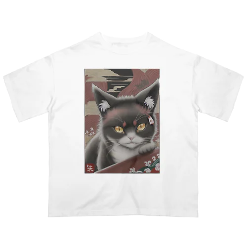 花札猫(暗) オーバーサイズTシャツ