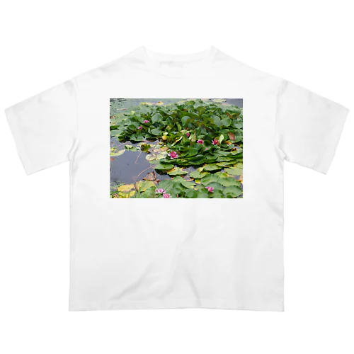 池と蓮の花 オーバーサイズTシャツ