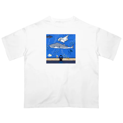 01ドット絵　ruruちゃん/三輪車でお散歩　水族館編 オーバーサイズTシャツ