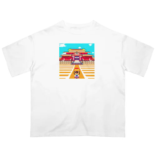 01ドット絵　ruruちゃん／三輪車でお散歩　首里城編 オーバーサイズTシャツ