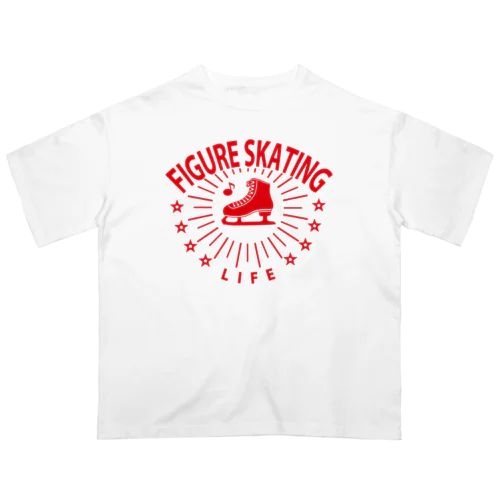 フィギュアスケート・赤・星・figure skating・グッズ・デザイン・フィギアスケート・#Tシャツ・ステップ・スピン・ジャンプ・スケート靴イラスト・技・男子・女子・かっこいい・かわいい・アイスダンス オーバーサイズTシャツ