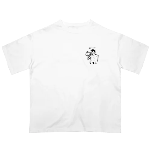 ビールうまいクン（モノクロ） オーバーサイズTシャツ