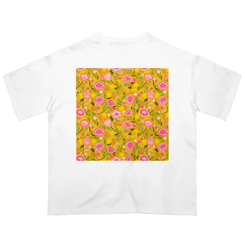 エキゾチックな花柄（黄色／小） オーバーサイズTシャツ