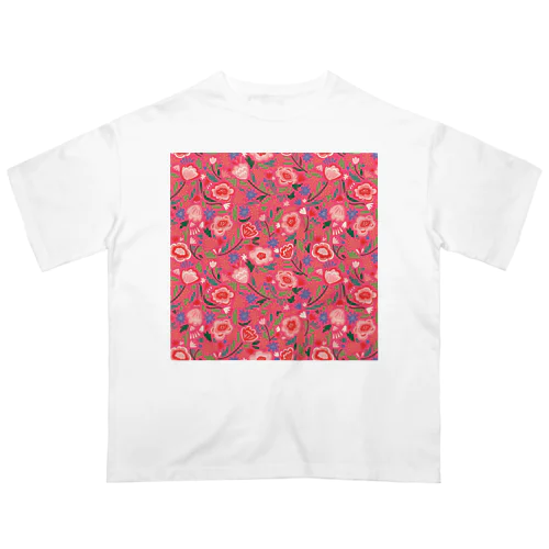 エキゾチックな花柄（ピンク／小） オーバーサイズTシャツ