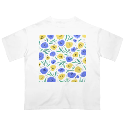 抽象的な手描きの花柄 オーバーサイズTシャツ