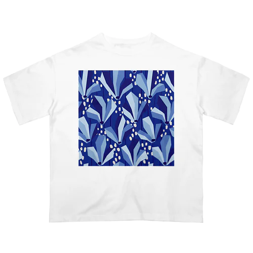 モクレンをイメージした花柄（青） オーバーサイズTシャツ
