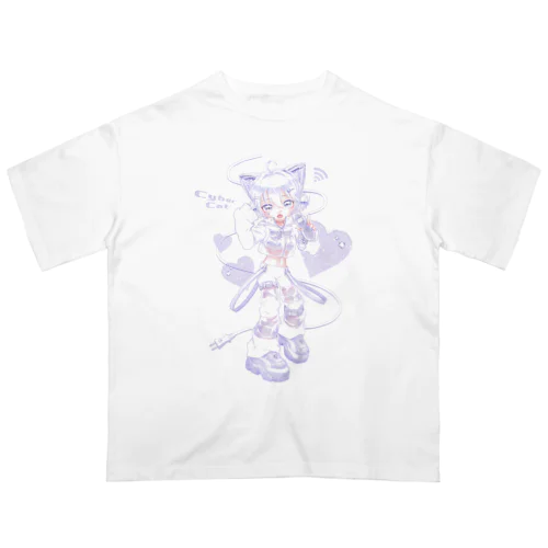 さいばーにゃんこ 💜 (Ver.A) パープル オーバーサイズTシャツ