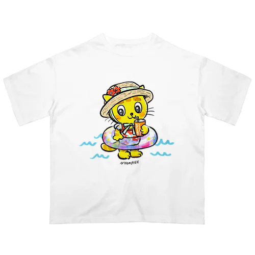 水着のにゃんぴー（浮き輪） オーバーサイズTシャツ