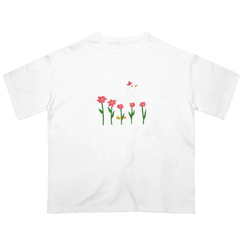 枠なしあひるとお花 オーバーサイズTシャツ