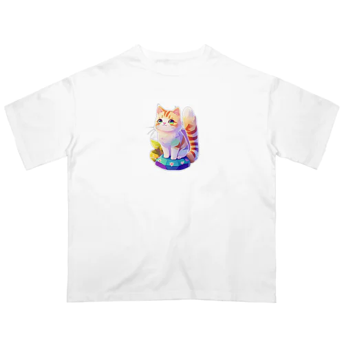 上目遣いで見上げるrainbow cute cat オーバーサイズTシャツ