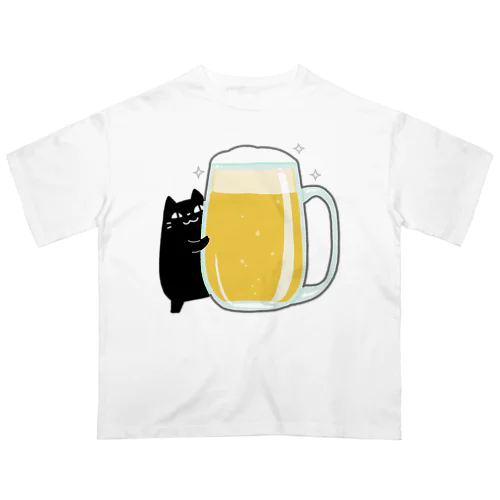 美味しいビールをゲットしてご満悦の黒猫 Oversized T-Shirt