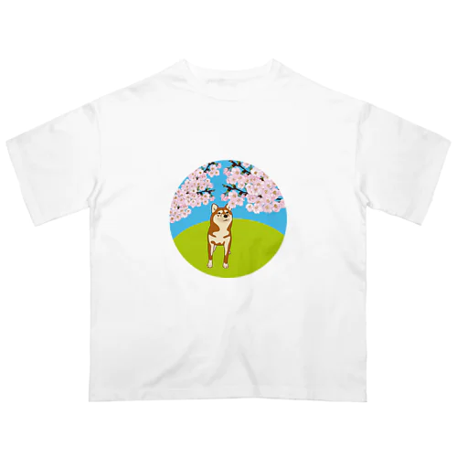 桜道通り行くわんちゃん オーバーサイズTシャツ