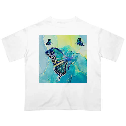 butterfly×Blue green Oversized T-Shirt