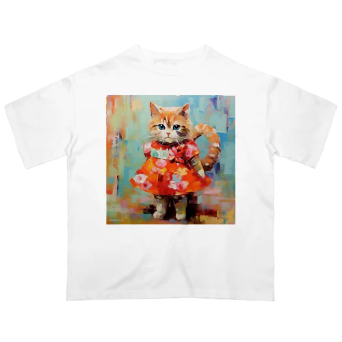 アートなドレスを着た猫 オーバーサイズTシャツ