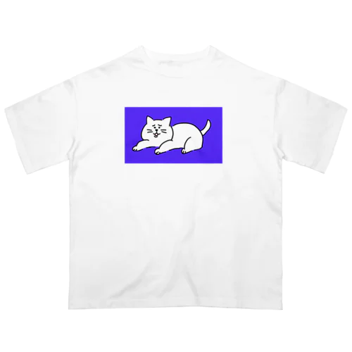 苦笑い猫（青） オーバーサイズTシャツ