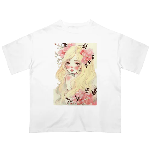 Pink Flower Hair オーバーサイズTシャツ