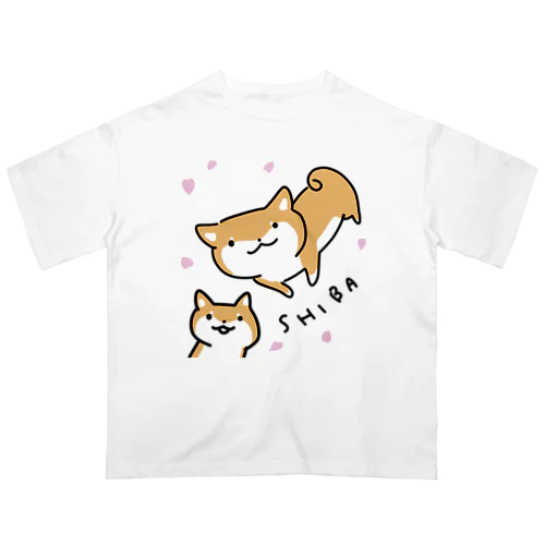 花と柴犬 オーバーサイズTシャツ