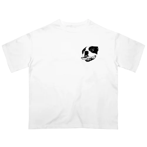 恐怖の犬 モノトーン ワンポイント オーバーサイズTシャツ
