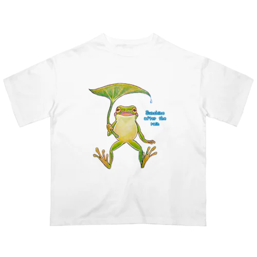 雨上がりのアマガエルくん(文字あり) オーバーサイズTシャツ