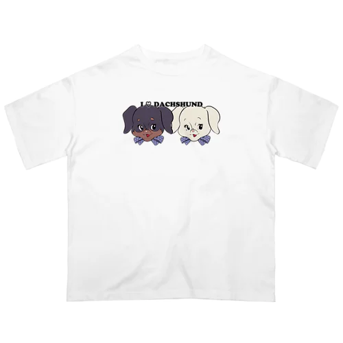 ダックスフンド-ブラックタン&ホワイト・クリーム「I♡DACHSHUND」 オーバーサイズTシャツ