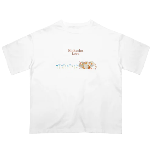 キンカチョウのネモフィラデザイン オーバーサイズTシャツ