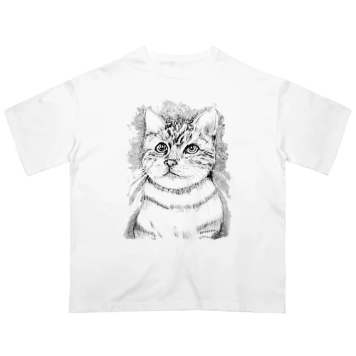 アート猫　モノクロ　 オーバーサイズTシャツ