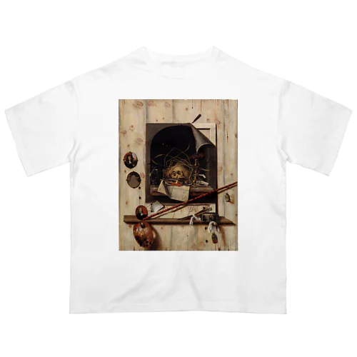 ヴァニタス画のあるアトリエの壁 / Trompe l'oeil with Studio Wall and Vanitas Still Life Oversized T-Shirt