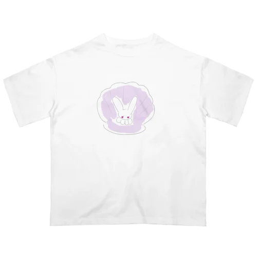 貝がらと、ネコうさ🐰(ラベンダー×ホワイト) オーバーサイズTシャツ