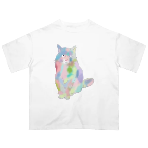 ユニコーンカラーの猫 オーバーサイズTシャツ