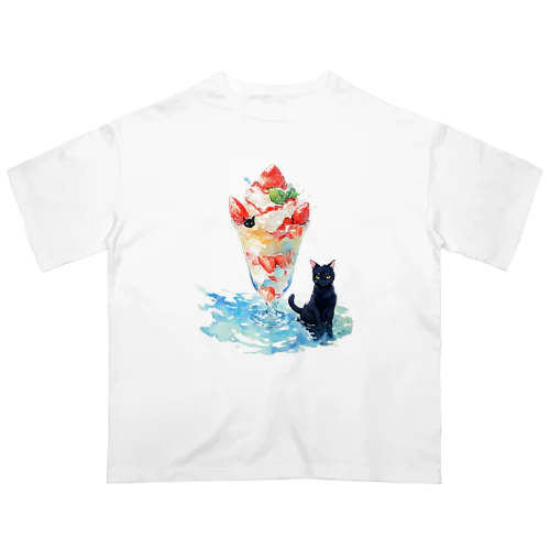 黒猫とパフェ オーバーサイズTシャツ