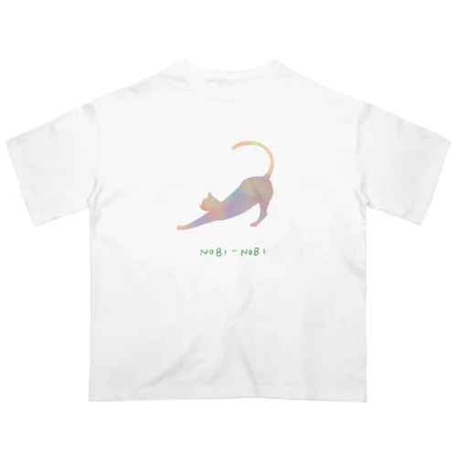 伸びネコ(文字入り) オーバーサイズTシャツ