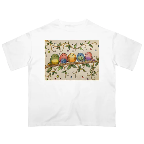 カラフル小鳥 オーバーサイズTシャツ