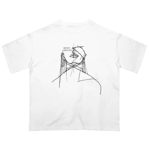 ヘビーヘヴン2 HEAVY HEAVEN　針金アート風イラスト　モノクロ Oversized T-Shirt